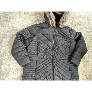 Lands' End Jacket Women 2X 20W-22W Puffer Black Removable faux-fur hood